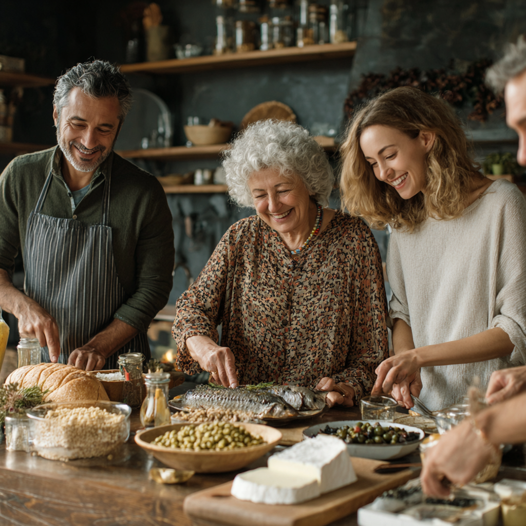 Elderly Ukrainian couple enjoying a healthy colorful meal together at their dining table, smiling and demonstrating the joy of mindful eating
